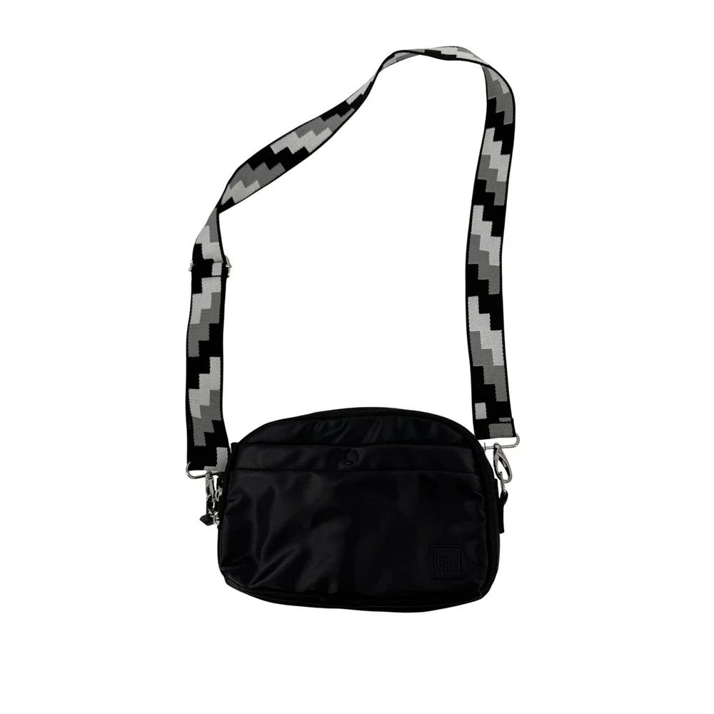 HKWP Crossbody Bag Purse Women Small Black Nylon Geometric Strap Belt Loops Zip